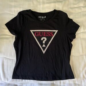 GUESS Black and Red Logo Short Sleeve Tee